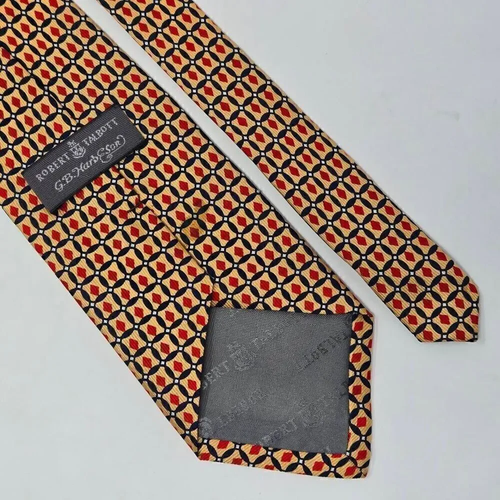 ROBERT TALBOTT GB HARB & SON SILK TIE GEOMETRIC DIAMONDS RED BLUE 4" X 56" - Picture 2 of 2
